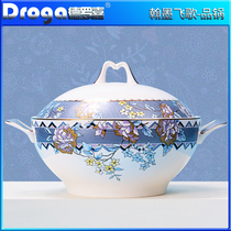 De Luojia light luxury gilt soup pot home large soup pot anti-hot double ear ceramic with lid pot large capacity soup bowl