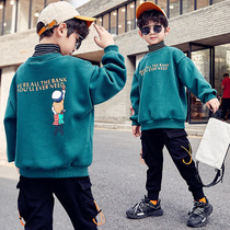 Boys clothes autumn and winter clothes plus velvet thickened 2021 new childrens loose tops