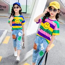 Girls  suit summer 2021 new childrens western style two-piece little girl suit middle and large childrens short-sleeved childrens clothing