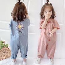 Girls  summer clothes 2021 childrens clothing new pure cotton thin female baby one-piece clothing out of small childrens clothing Hayi tide