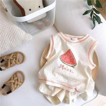 Girls suit summer Korean childrens clothing 2021 new foreign style handsome childrens short-sleeved t-shirt male baby two-piece set
