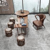 Santa Ferro New Chinese Tea Table Chairs Combined Zen Meaning Qigong Fu Tea Table Solid Wood Tea Room Home Simple Tea Tea Terrace