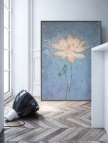 Hand-painted Lotus oil painting light luxury living room bedroom dining room decoration painting model room office retro flower hanging painting