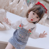 Girls dress 2021 Autumn New style childrens belt skirt cowboy girl Autumn dress