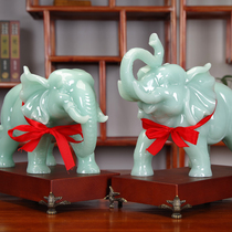 Jade elephant ornaments a pair of housewarming opening gifts office table living room wine cabinet home elephant decoration crafts