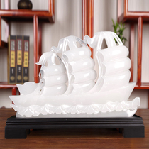 Smooth natural jade Zocai dragon boat ornaments living room wine cabinet porch bookshelf company office decoration