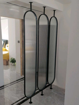 Modern simple luxury living room Changhong glass screen restaurant milk tea shop stainless steel rotating glass partition porch