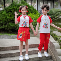 March Three childrens chorus Out of service 61 China Red cheerleading team Summer clothing Primary school Childrens Class Kindergarten Garden Clothing