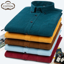 Paul cotton corduroy mens long sleeve shirt middle-aged casual plus size cotton dad shirt spring and autumn