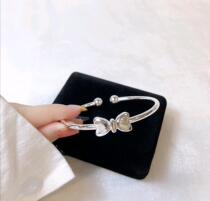 Hong Kong Zhengsheng Sterling Silver s999 Bow Glossy Bracelet Female Student Simple Joker Girlfriend Solid Silver Bracelet