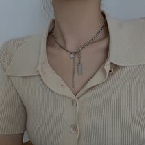 Korean version niche design short pearl necklace cold wind clavicle chain Net red hip hop square brand double diamond necklace