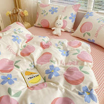 ins wind cute adolescent girl full cotton four sets of pure cotton cartoon quilt cover bed linen dormitory single three sets
