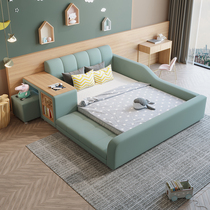 Childrens solid wood bed modern simple single boy and girl princess bed tatami platform with protective fence treasure bed