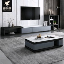 Rock plate tea table TV cabinet minimalist modern small family type tea table TV cabinet Composition Living room Home marble tea table