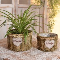 Flower ornaments straw woven rattan Flower Pot Pot picnic portable flower arrangement blue flower frame Green Lotus woven bamboo basket