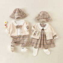 Infant one-piece spring and autumn suit college style year-old men and women baby brother and sister outfit foreign style newborn Haiyi tide