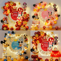 Cartoon Mouse baby one year old children Poster layout balloon birthday red theme 100 days decoration background wall