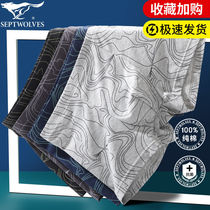 Seven Wolves Men Pure Cotton Briefs Spring Summer High-end Antibacterial Breathable Full Cotton Shorts Big Code Loose Flat Corner Briefs