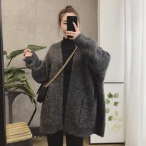 Sweater womens autumn and winter New lazy loose wear thick short retro cardigan Korean version of Joker sweater jacket
