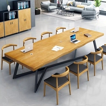 Nordic solid wood conference table long table simple modern log computer desk Workbench negotiation table and chair combination
