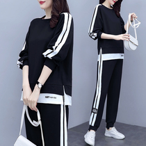 Sports set female spring autumn 2021 new large size loose long sleeve round neck sweater two-piece casual running suit