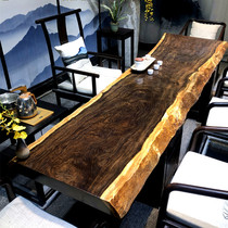 Ebony solid wood large board log tea table and chair combination Mahogany tea table tea board Chinese furniture boss desk 2 meters