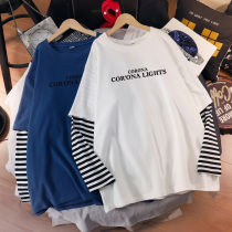 Pregnant women spring and autumn fashion models autumn and winter long-sleeved printed stitching fake two-piece tops Tide hot Mom maternity T-shirt