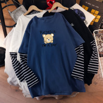 2021 pregnant women long sleeve T-shirt female spring and autumn loose coat outside wear internal base shirt splicing fake two pieces of late pregnancy