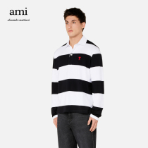 Ami Paris Mens Early Autumn 2021 new product Ami de Coeur red heart stripe Long-sleeved Polo Shirt