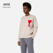 Ami Paris men and women same Model 21 autumn and winter New Ami de Coeur Red love embroidered round neck sweater