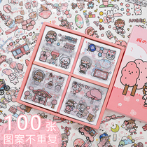 100 hand account stickers Soft gift box Cute Anime characters Cartoon pattern ins transparent decorative stickers set