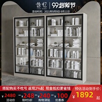 Italian minimalist light luxury solid wood sliding door bookcase floor shelf storage cabinet with door glass cabinet display shelf