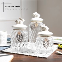 Sugar jar candy storage creative decoration storage jar crystal with lid Nordic ceramic pendulum glass European style