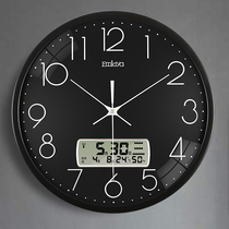 Living room black wall clock home fashion atmospheric wall watch non-perforated modern simple light luxury hanging wall radio wave clock clock