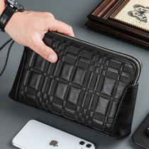 Handbag Men Genuine Leather Soft Bull Leather Hand Grab Bag Mens Casual Business Double Zipped Hand Grip Bag Mens Clip Bag Hand Carrying Bag Man