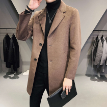 Double-sided cashmere coat men long autumn and winter woolen cloth business casual mens coat Korean trend trench coat