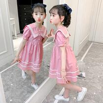 Girls summer dress 2021 new net red foreign style childrens college style princess dress pure cotton little girl skirt