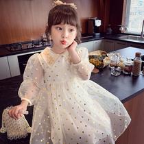 Girls Princess Dress 2021 New Children Spring Style Wave Point Mesh Dress Summer Little Girl Long Sleeve Skirt