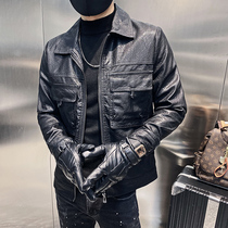 Leather jacket mens spring and autumn thin section 2021 explosion style tide brand mens top social guy casual soft leather jacket men