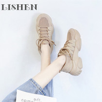 Breathable sneakers women winter plus velvet New ins tide Net red super fire casual shoes mesh show feet small dad shoes
