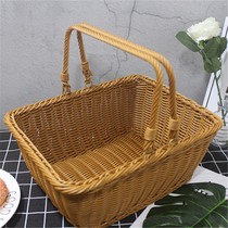 Supermarket shopping basket portable basket Supermarket shopping basket imitation rattan outdoor picnic portable basket Household grocery shopping basket