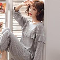 Pajamas womens long-sleeved cotton-padded suit spring and autumn thin summer sweet and cute cotton-padded home wear artificial cotton woven