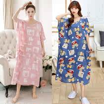 Large size night dress female 200 kg summer Korean loose long pregnant women short-sleeved night dress plus fat plus size pajamas