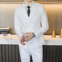 Woodpecker business casual double-breasted suit suit Groom wedding dress plus size white suit three-piece male