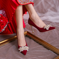 Homage small crowdlaw wedding shoes women 2021 new red show and wedding dress Two wearing bridal shoes not tiring heels