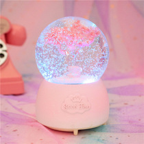 New sakura flower rotating color floating snowflake music box music box girl heart birthday gift