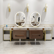 Love Castle marble hairdressing barber shop mirror table light luxury hair salon cut hair perm Oval round round single side double sided