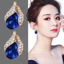 Zhao Liying with earrings 2021 new sterling silver womens summer design sense exaggerated atmospheric blue gemstone ear buckle