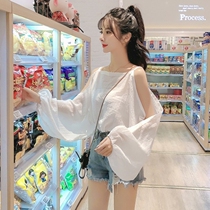 Net red collar strapless Super fairy top female tide 2020 new thin Hyuna chiffon careful machine shirt foreign gas