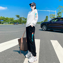 Sports suit women spring and autumn 2021 new fashion foreign style loose thin casual running clothes sweater two-piece set